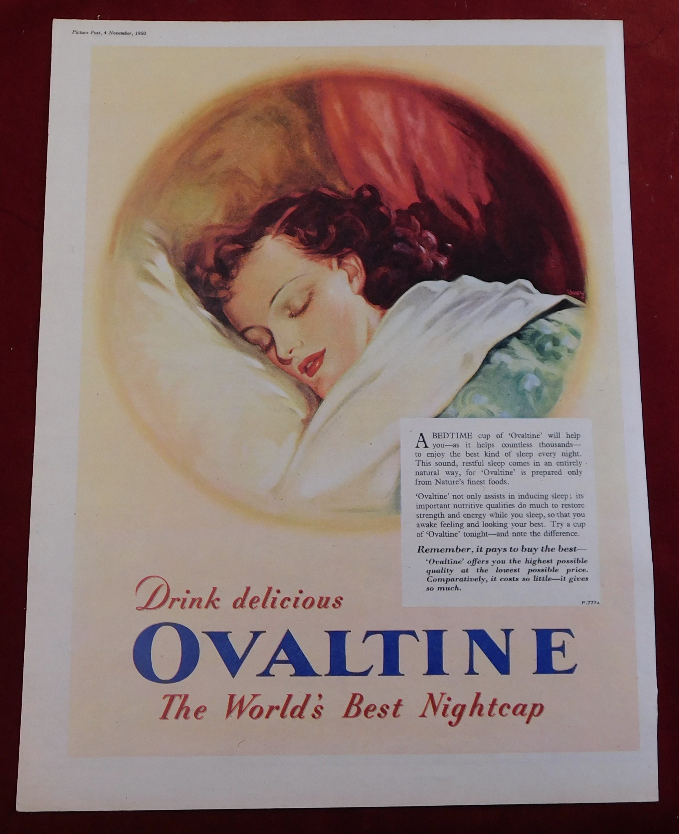 Ovaltine 1950 - Full page colour advertisement 'Drink delicious Ovaltine The World's Best - Bild 3 aus 3