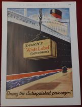 Dewar's - White label Scotch Whisky 1947- Full page colour advertisement, Queen Elizabeth Liner '