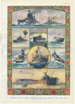 Naval colour print 1935-Peculiar Types of British Warships brought into being by the Great War (