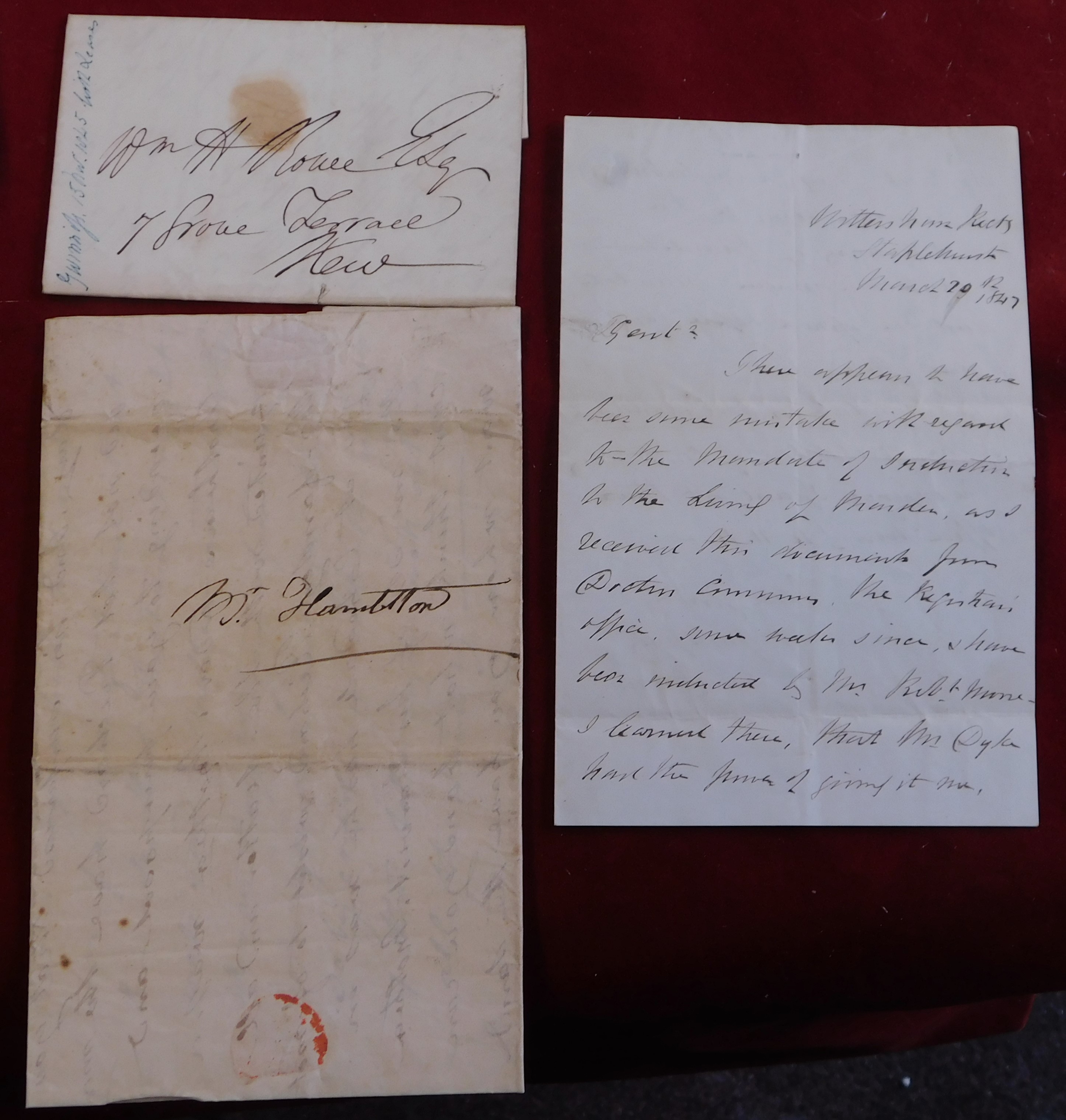 1822 - EL dated Aug 25 1822, Walsall, hand delivered no address or cancel and EL dated Nov 15th 1845