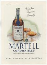 Martell Cordon Bleu Brandy 1952-full colour page advertisement - 10" x 12.1/2" very fine approx.