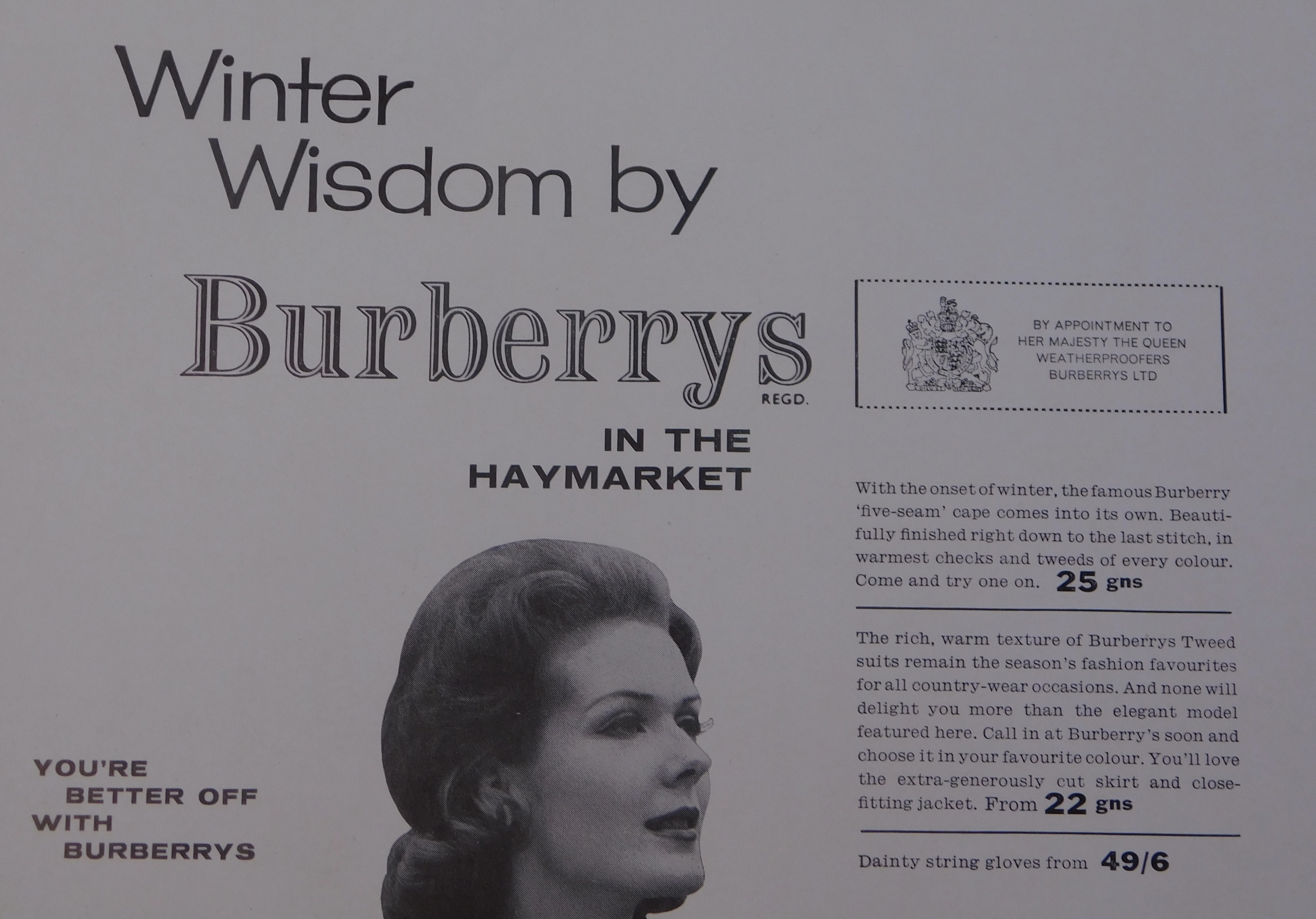 Burberrys 1959 - Full page black and white advertisement 'Winter Wisdom by Burberry's at the - Image 5 of 5