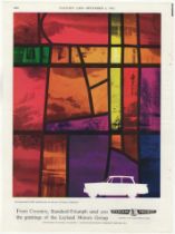 Standard Triumph 1962-Full page colour advertisement-Stained Glass of Coventry Cathedral-small car