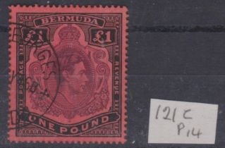 Bermuda 1938 - 1953 - £1 deep reddish purple and black/pale red, SG121c, very fine used