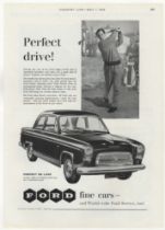 Ford Cars 1958-Full page advert-black and white-Perfect Drive (Golfer), Prefect Deluxe 9" x 12"