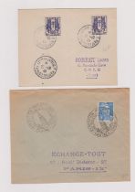 France 1946- 47 - 2x Philatelic Envelopes, (1) cancelled 27.10.46 Expon, Phiatelique Tavaux ates