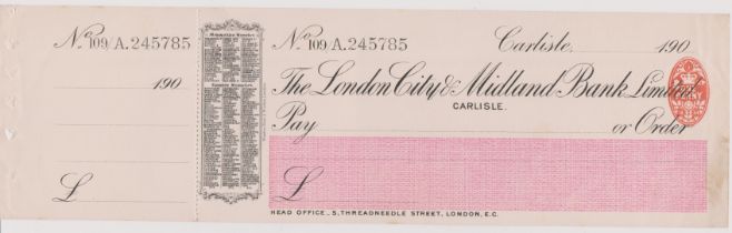 London City & Midland Bank Ltd., Carlisle, mint order with C/F RO 2.12.04, black on white pink