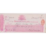 Bank of Scotland Coldstream, Used Bearer RO 3.12.01 ovpt order, pink on white printed 19--,