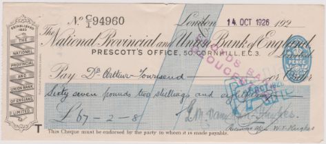 National Provincial Bank of England Ltd, 50 Cornhill London, used order BO 4.5.23,/ black on white