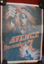 Poster-War-'Avenge'-December 7th reprint, measurements 58cm x 41cm-fold down centre of poster