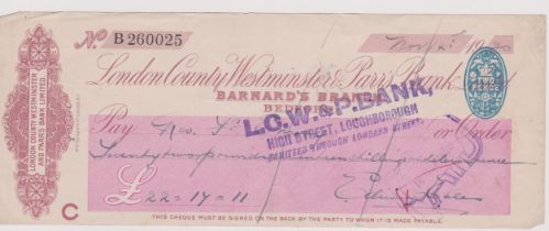 London County Westminster & Parrs Bank Ltd., Barnard's Branch Bedford, used order BO 25.10.20,