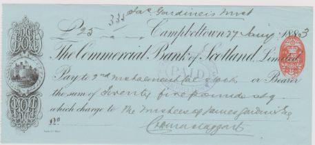 Commercial Bank of Scotland Limited Campbeltown, used bearer RO 21.4.82, black on blue, Vig.