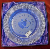 Edinburgh Crystal Glass Platter - 25cm diameter, boxed, National Blood Service, very good condition