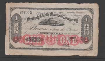 British North Borneo Company 1927 - One dollar, P20, fine, small tears at left