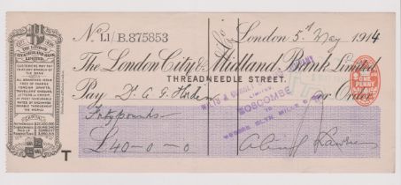 London City & Midland Bank Ltd., Threadneedle St, used order RO 15.5.13, blak on white & Violet,