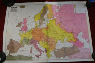 Poster-Map-'Europe'-reprint 1942, showing England, Poland, Turkey etc-coloured map-measurements 57cm