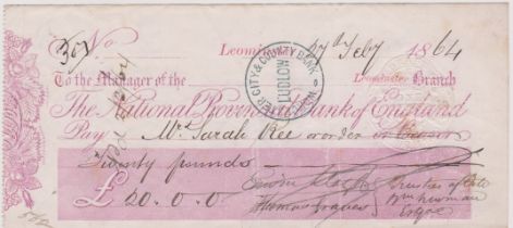 National Provincial Bank of England, Leominster, used bearer COD 1.10.62, pink on white, printer