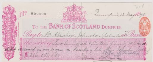 Bank of Scotland Dumfries, used Bearer RO 18.5.86, pink on white, printer Waterston & Sons, change
