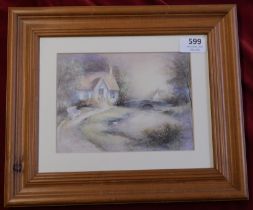 Cottage Scene - By Stream, framed(wooden) very good condition, measurements 33cm x 28cm