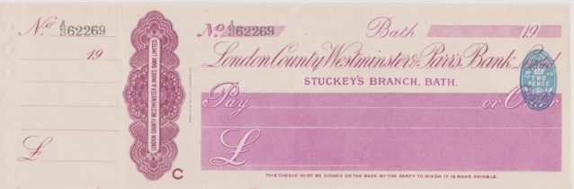 London County & Westminster & Parrs Bank Ltd., Stuckey's Branch Bath, mint order with C/F, plum on