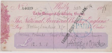 National Prrovincial Bank of England, Whitby Branch (in red), used order CO /21.9.78, red on