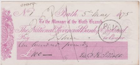 National Provincial Bank of England, Bath, used beaer CO 20.6.74, pink on white, printer