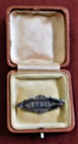 Brooch - Silver 4cm approx. ' Ethel' inscribed, boxed, hallmarked Chester 1902, very good condition