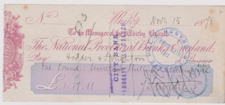 National Provincial Bank of England, Whitby Branch (in red), used bearer CO 7.7.77, red on white