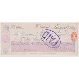 The Provincial Bank of Ireland Limited Waterford, used order RO - 28.2.94, lilac on white, printer