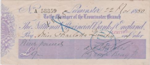 National Provincial Bank of England Ltd, Leominster, used order CO 13.5.80, violet on white, printer