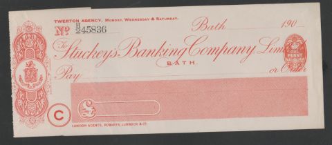 Stuckey's Banking Company Ltd., - mint, with C/F, Tiverton Agency order, RO 22.10.08, orange on