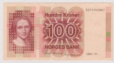 Norway 1992 100 Kroner, Pick 43d GVF