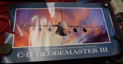 United States Air Force poster depicting the 'C-17 Globemaster III'. Measures 90cm x 51cm.