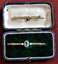 Brooch - Gold with light blue stone 15ct, 5cm long, boxed early 1900s, very good condition