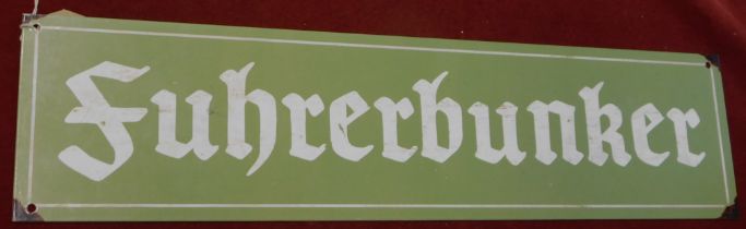 Military metal and enamel placard, a reproduction of the Fuhrerbunker sign.