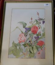 Water Coloured Picture of Floral & leaves - signed by E.L. measurement 47cm x 37cm, framed and
