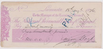 National Provincial Bank of England, Leominster, used bearer CO2.5.76, pink on white, printer