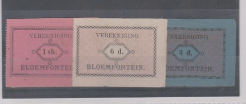South Africa (Boer War) Bloemfontein, 3d, 6d and 1/- rare small total notes VF(3)
