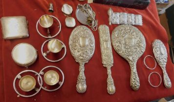 Silver Plate - Mixed lot of silver plated including egg cups & hand mirror
