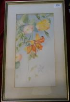 Floral Water Colour - measurement 49cm x 31cm, Lilies and Roses (Framed) very nice picture no signed