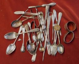 Silver Assortment of Cutlery - Items mostly of spoons and sugar tongs 400 grams, good condition