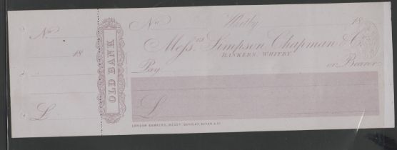 Simpson, Chapman & Co, Old Bank, mint cheque with C/F, no revenue, circa 1840, violet on blue,