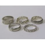 SILVER RINGS, selection of 5 silver rings including silver spinner, silver trunk to tail