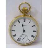 OPEN FACED 18ct YELLOW GOLD POCKET WATCH, top wind with pin set movement, subsidery second hand