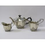 BATCHELOR SILVER TEA SET, 3 piece silver tea set, teapot with fluted decoration on bun feet, with