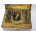 HOROLOGY, boxed staking set in fitted wood box