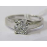 14ct WHITE GOLD 4 STONE DIAMOND RING, 4 illusion set fancy trillion cut diamond set to represent