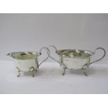 SILVER CREAM JUG & SUCRIER, by O & B Limited, on 4 raised feet, Birmingham HM 1936, 395 grams total