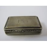 GEORGIAN SILVER SNUFF BOX, with lined and engine turned decoration and silver gilt interior, maker