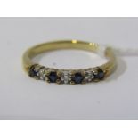 9ct YELLOW GOLD 7 STONE SAPPHIRE & DIAMOND HALF ETERNITY STYLE RING, size N/O